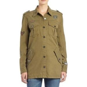 Blank NYC Olive Military Style Utility Jacket with Patches